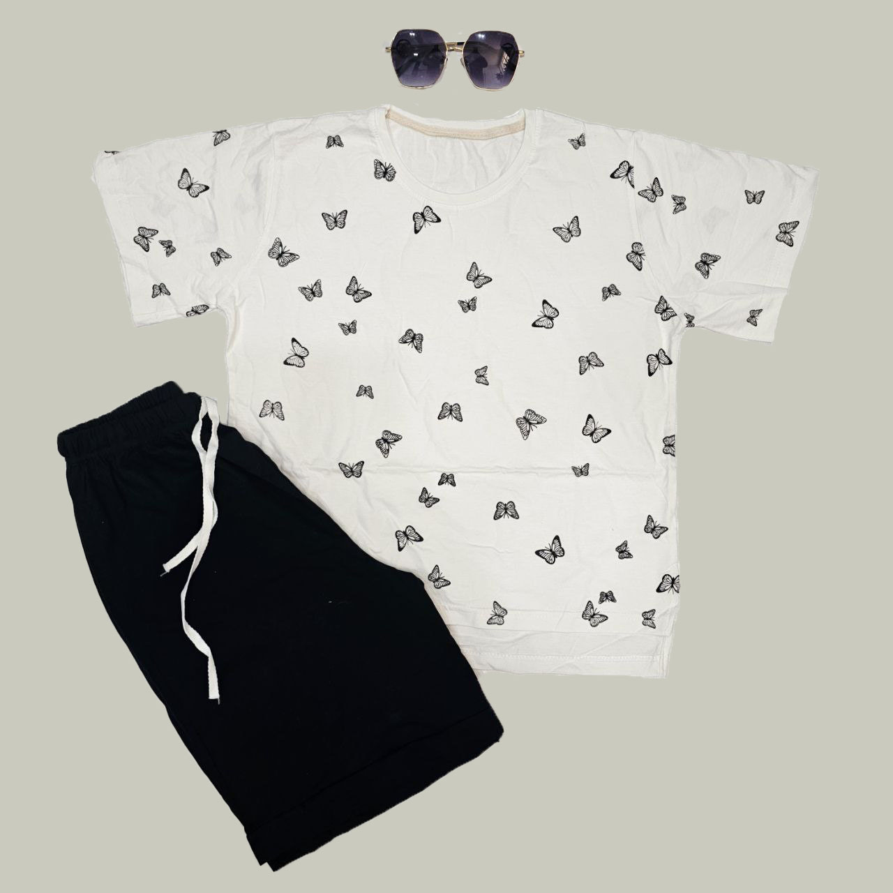 خرید ست کراپ و شورتک پنبه ای زنانه