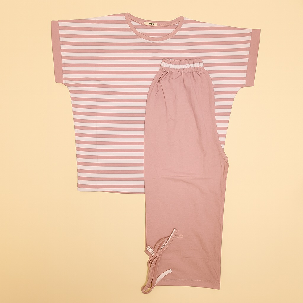 خرید ست تیشرت و شلوارک پنبه ای  زنانه مدل راه راه