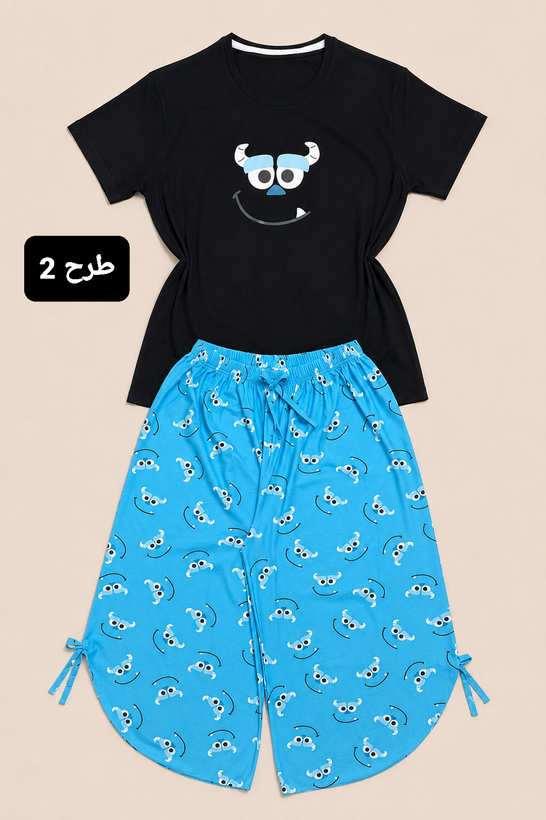 ست تیشرت وشلوارک زنانه دمپا هلالی