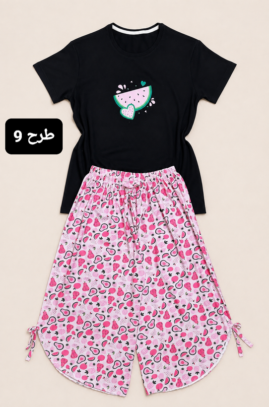 ست تیشرت وشلوارک زنانه دمپا هلالی